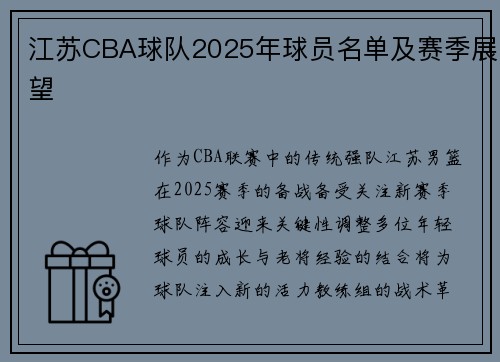 江苏CBA球队2025年球员名单及赛季展望