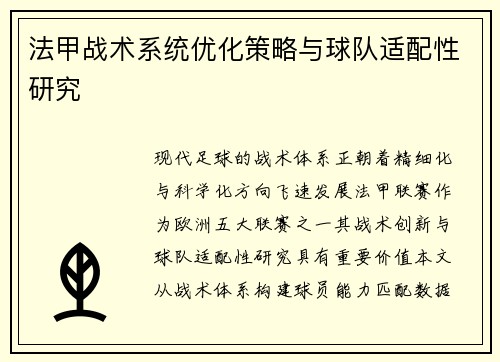 法甲战术系统优化策略与球队适配性研究